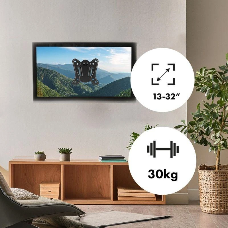 Maclean MC-416 TV Monitorius sieninis laikiklis 13"-32" 30kg Pakreipti Pasukti maks. VESA 100x100 Juodas milteliniu būdu padengtas LED OLED LCD universalus laikiklis