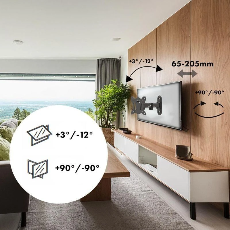 Maclean MC-416 TV Monitorius sieninis laikiklis 13"-32" 30kg Pakreipti Pasukti maks. VESA 100x100 Juodas milteliniu būdu padengtas LED OLED LCD universalus laikiklis