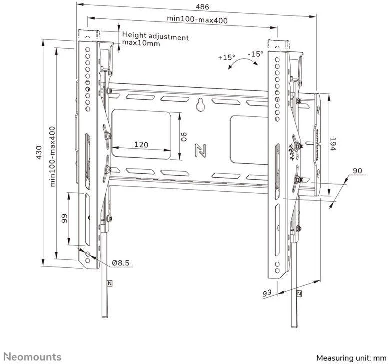 Laikiklis NEOMOUNTS LEVEL-750 WALL MOUNT (XL, 125 KG, TILTABLE, TILT GUARD, CONNECTABLE, VESA 400X400)