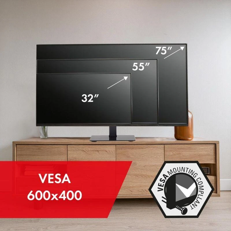 Laikiklis Maclean universalus TV stovas RTV spintelės stovui max 40kg max VESA 600x400 skirtas 32-75" televizoriui MC-386