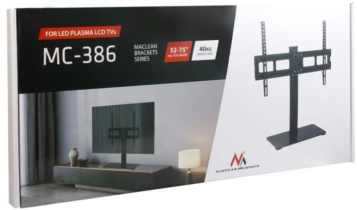Laikiklis Maclean universalus TV stovas RTV spintelės stovui max 40kg max VESA 600x400 skirtas 32-75" televizoriui MC-386