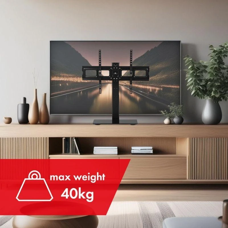 Laikiklis Maclean universalus TV stovas RTV spintelės stovui max 40kg max VESA 600x400 skirtas 32-75" televizoriui MC-386