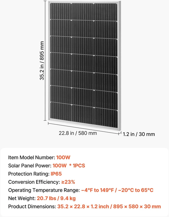 VEVOR 100W monokristalinis saulės modulis