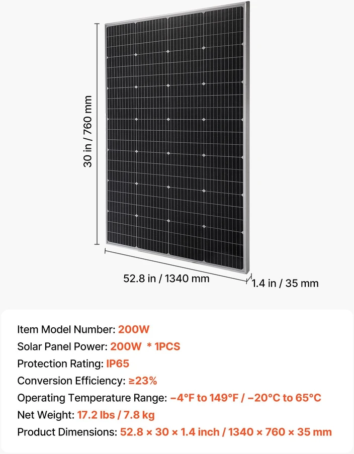 VEVOR 200W monokristalinis saulės modulis