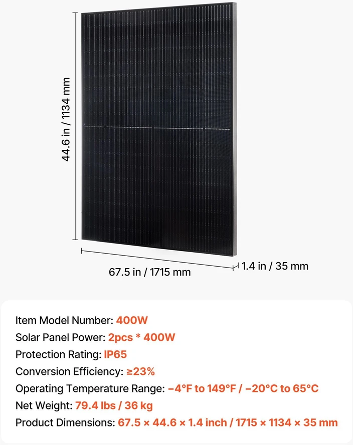 VEVOR 2vnt 400W monokristaliniai saulės moduliai