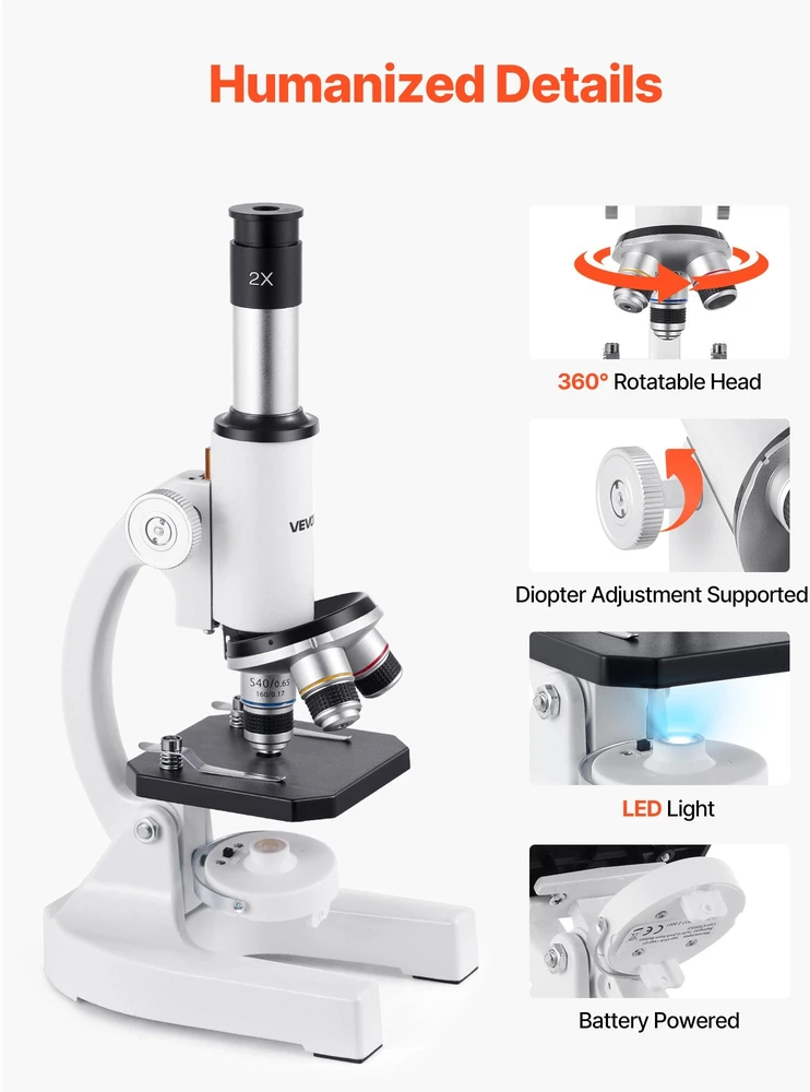 VEVOR Profesionalus monokulinis mikroskopas 40-2000X