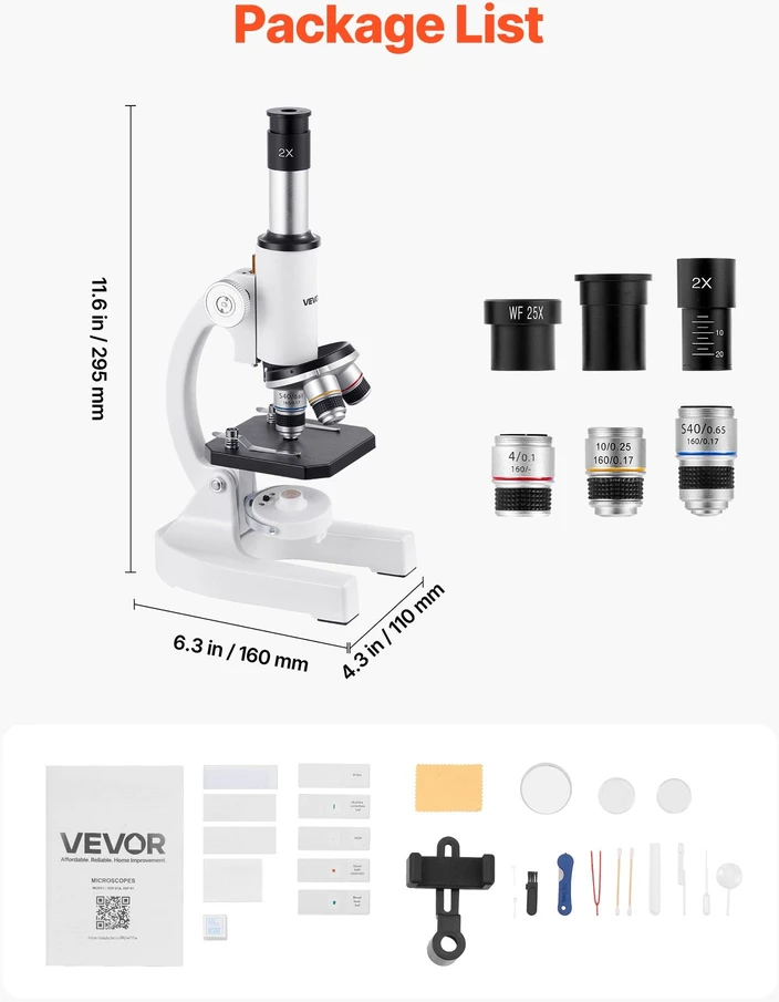 VEVOR Profesionalus monokulinis mikroskopas 40-2000X