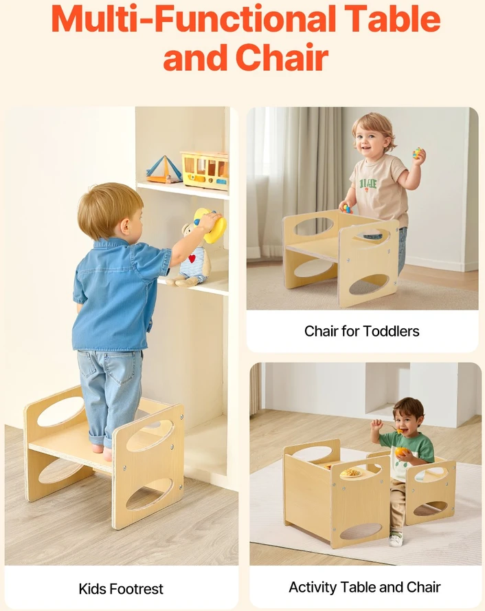 VEVOR vaikiškas montessori stalas ir kėdė iš medžio