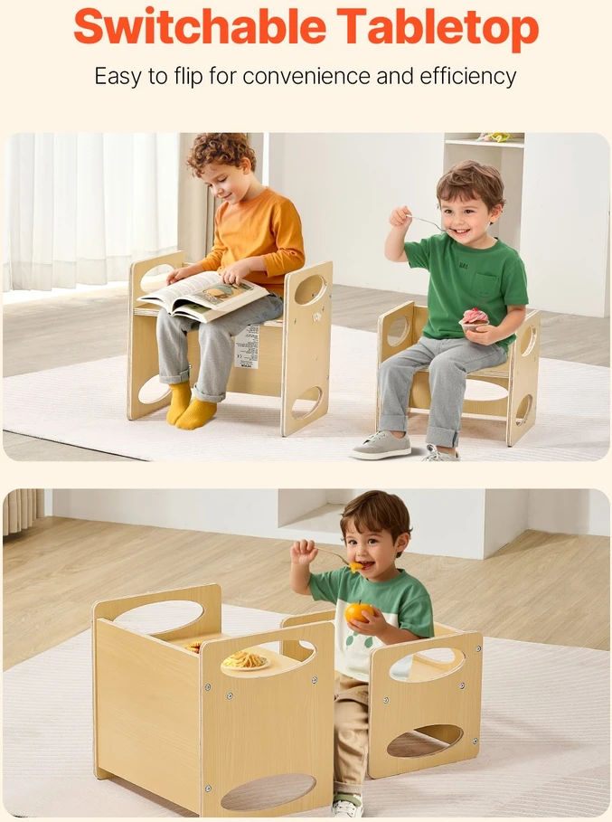 VEVOR vaikiškas montessori stalas ir kėdė iš medžio
