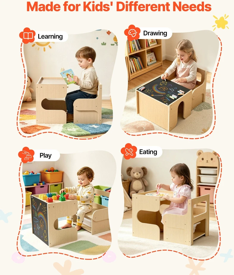 VEVOR Montessori nujunkymo stalo ir kėdės komplektas