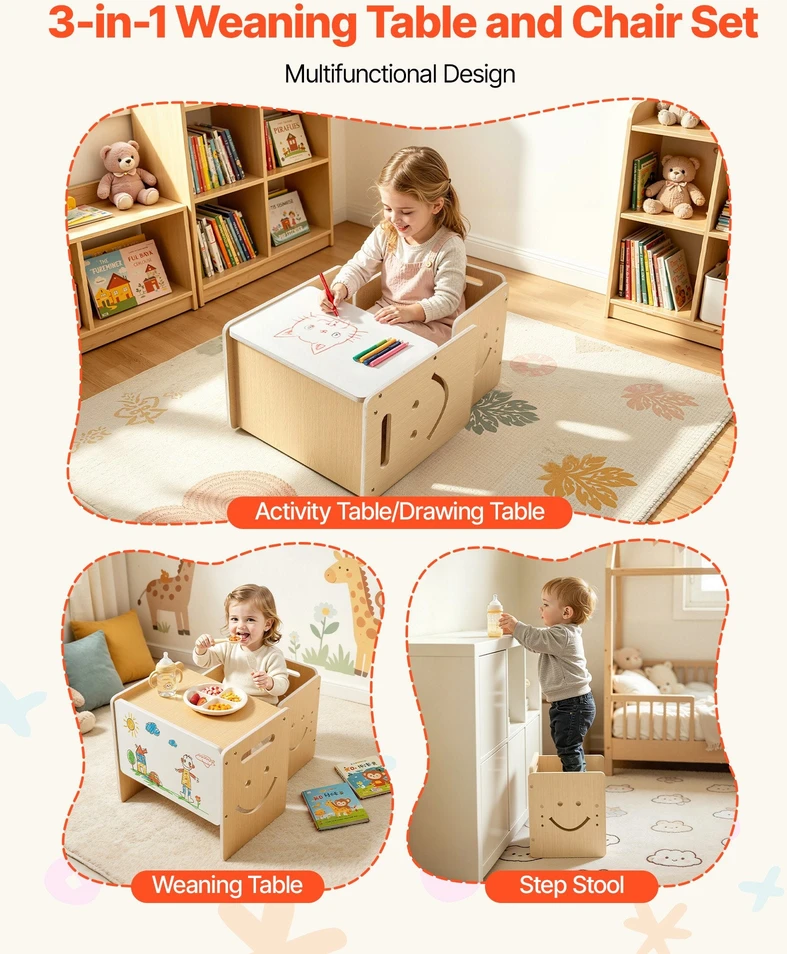 VEVOR Montessori nujunkymo stalo ir kėdės rinkinys