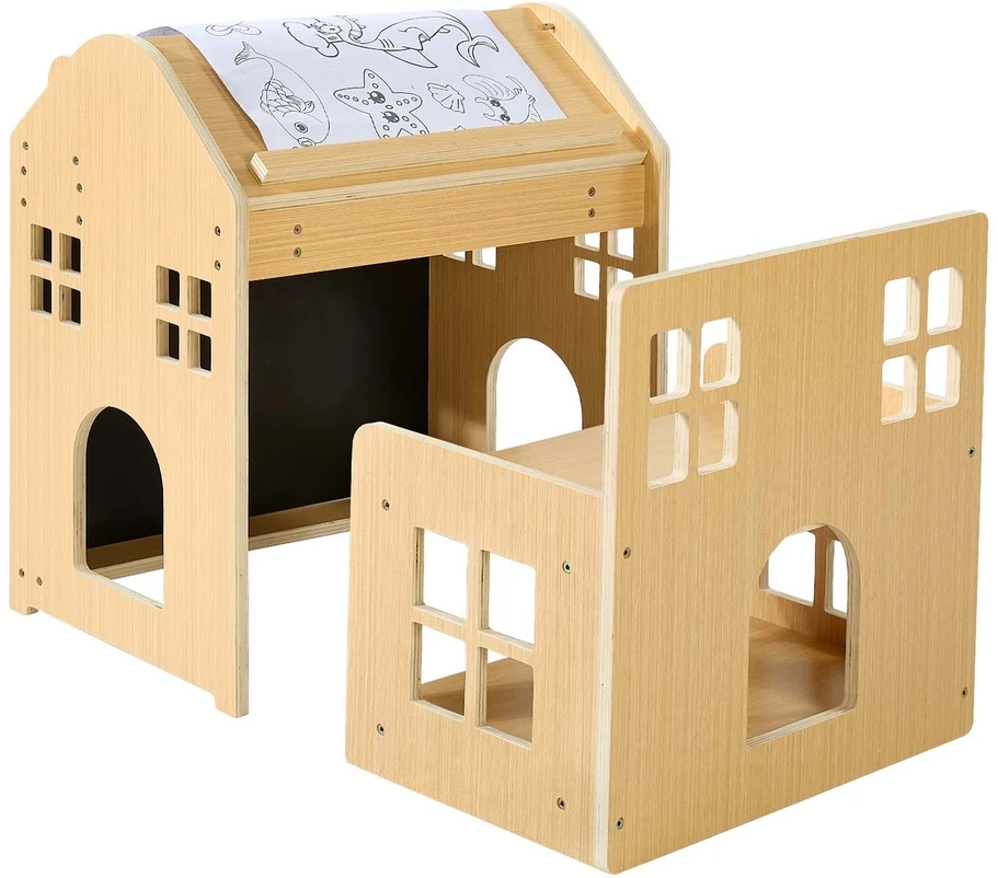 VEVOR Montessori vaikiškas stalo ir kėdės rinkinys 3in1