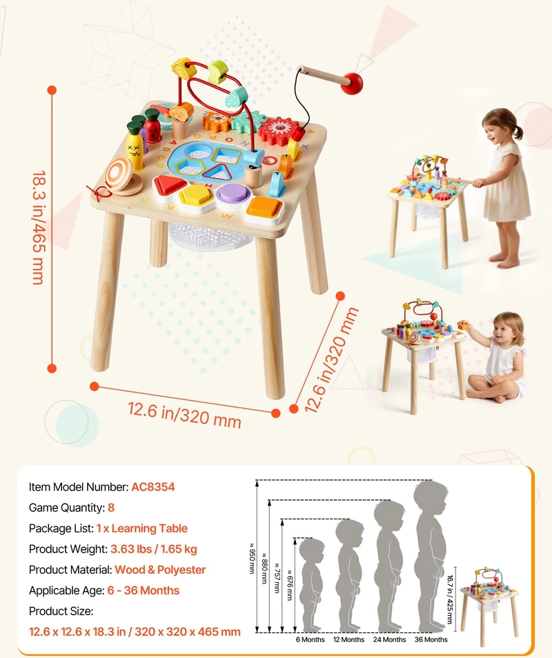 Vevor Montessori veiklos staliukas mažyliams 1–3 m.