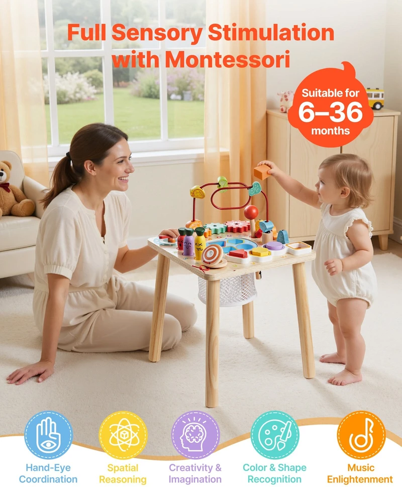 Vevor Montessori veiklos staliukas mažyliams 1–3 m.