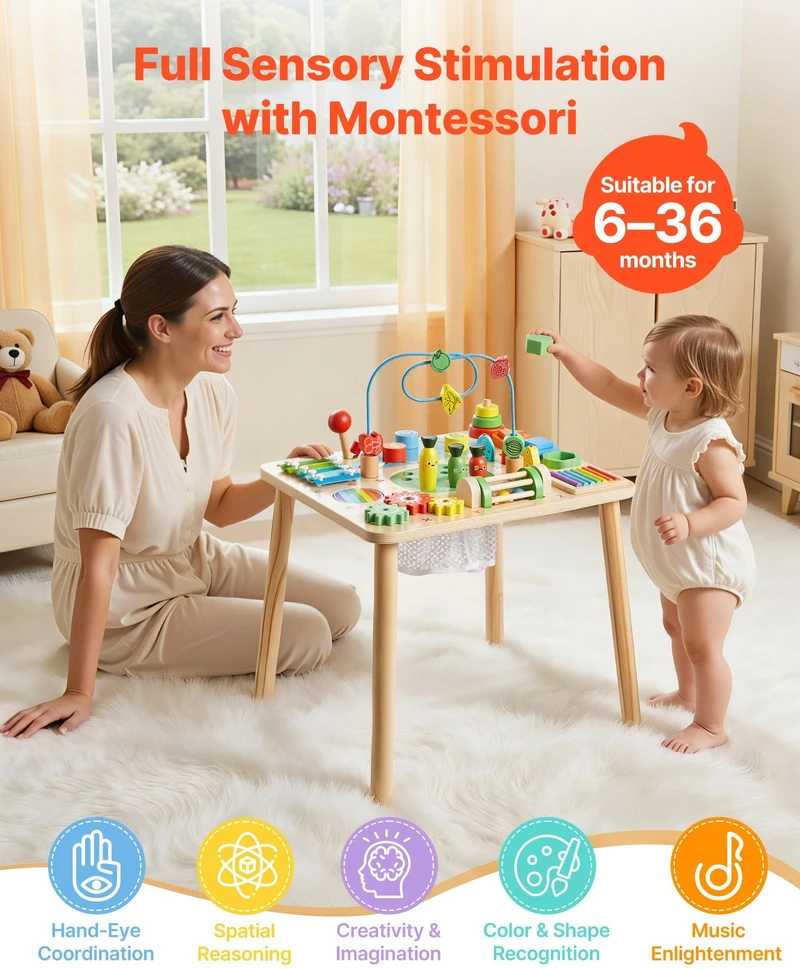 VEVOR Montessori veiklų stalas vaikams 1–3 m.