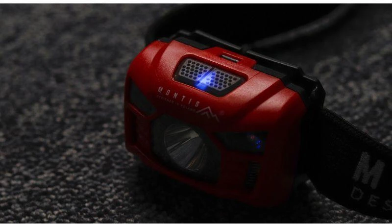 Montis Bateryjna latarka nagłowna su sensorem MT002 Raudona, Juodas Headband prožektorius LED