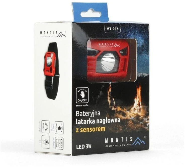 Montis Bateryjna latarka nagłowna su sensorem MT002 Raudona, Juodas Headband prožektorius LED