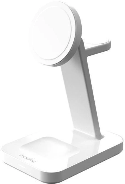 ZAGG Mophie Snap+ 3-in-1 Qi2 belaidžio įkroviklio stovas trims įrenginiams, suderinamas su MagSafe ir Qi2 – baltas
