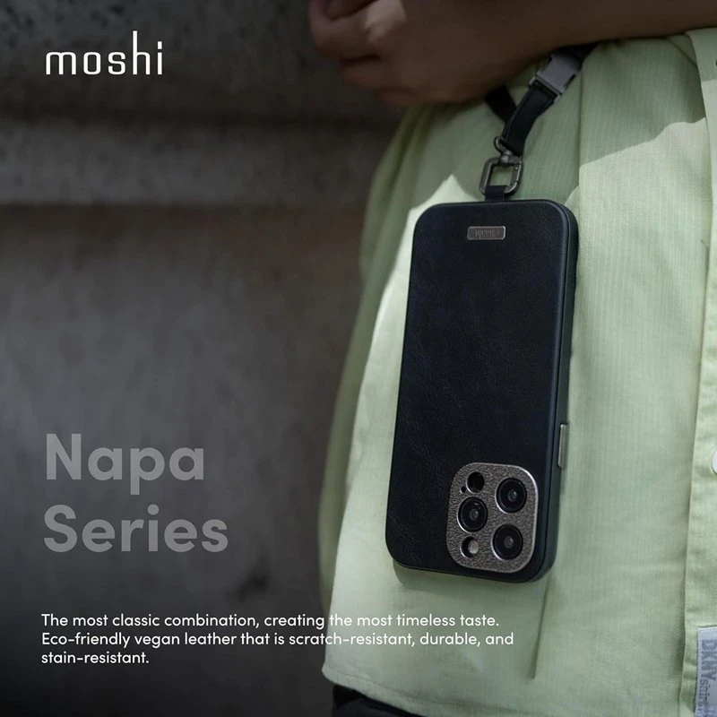 Dėklas Moshi Napa MagSafe - Leather case for Apple iPhone 15 Pro Max Midnight Juodas