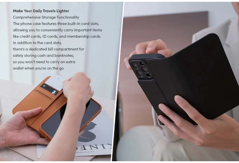 Moshi Overture MagSafe - 3-in-1 Leather Flip dėklas skirtas Apple iPhone 16 Pro Caramel Brown