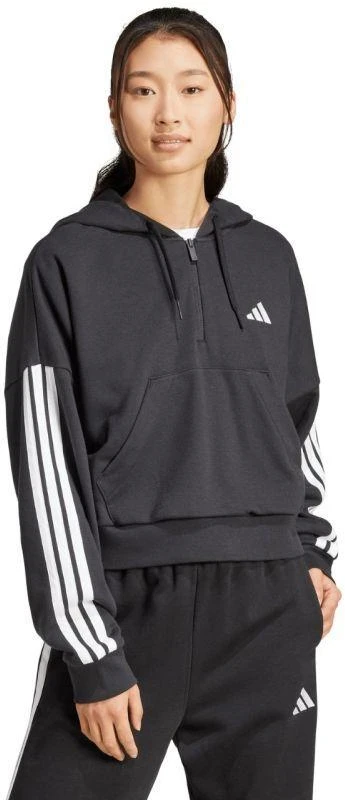 Moterims skirtas adidas Essentials 3 juostelių French Terry džemperis su puseniu užtrauktuku, juodas JN1956