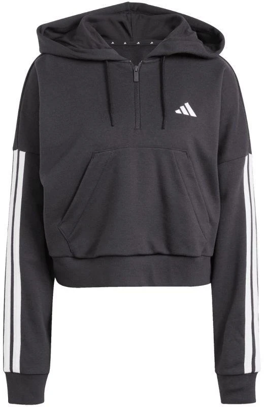 Moterims skirtas adidas Essentials 3 juostelių French Terry džemperis su puseniu užtrauktuku, juodas JN1956
