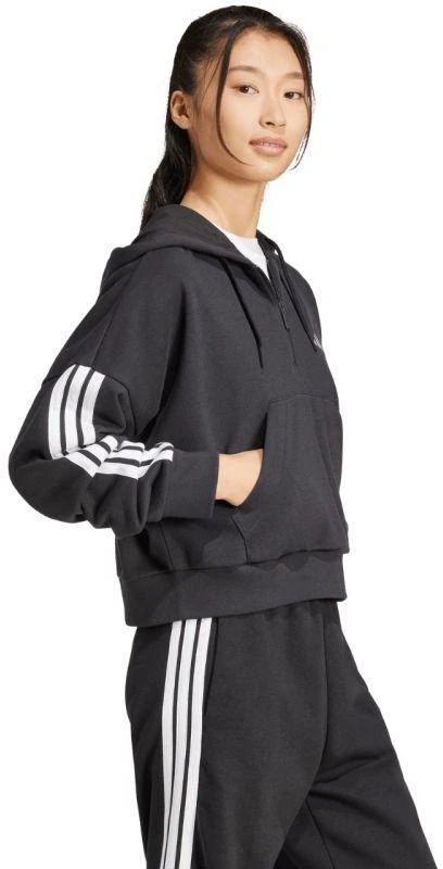 Moterims skirtas adidas Essentials 3 juostelių French Terry džemperis su puseniu užtrauktuku, juodas JN1956