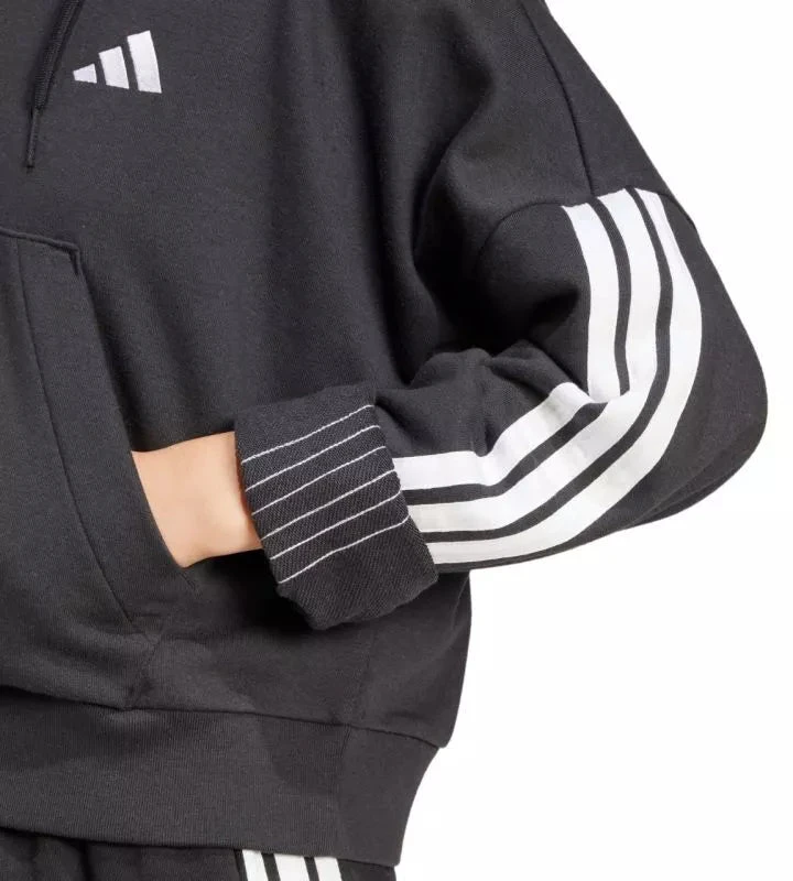 Moterims skirtas adidas Essentials 3 juostelių French Terry džemperis su puseniu užtrauktuku, juodas JN1956