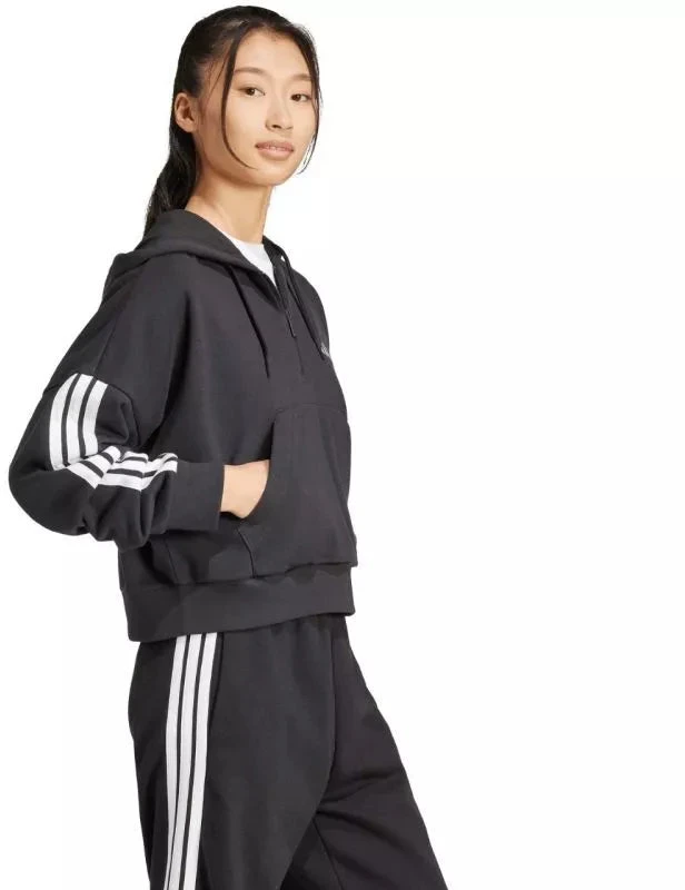 Moterims skirtas adidas Essentials 3 juostelių French Terry džemperis su puseniu užtrauktuku, juodas JN1956