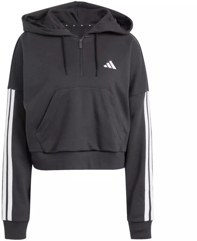 Moterims skirtas adidas Essentials 3 juostelių French Terry džemperis su puseniu užtrauktuku, juodas JN1956
