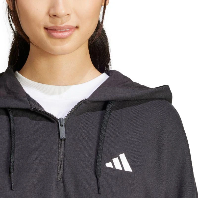 Moterims skirtas adidas Essentials 3 juostelių French Terry džemperis su puseniu užtrauktuku, juodas JN1956