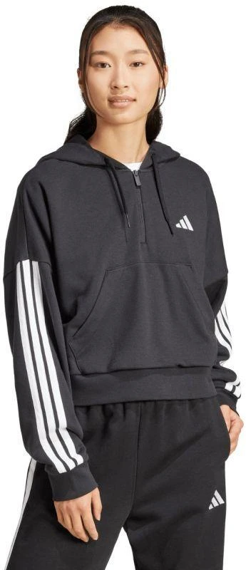 Moterims skirtas adidas Essentials 3 juostelių French Terry džemperis su puseniu užtrauktuku, juodas JN1956