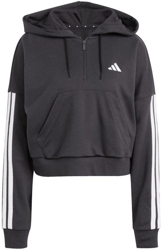 Moterims skirtas adidas Essentials 3 juostelių French Terry džemperis su puseniu užtrauktuku, juodas JN1956