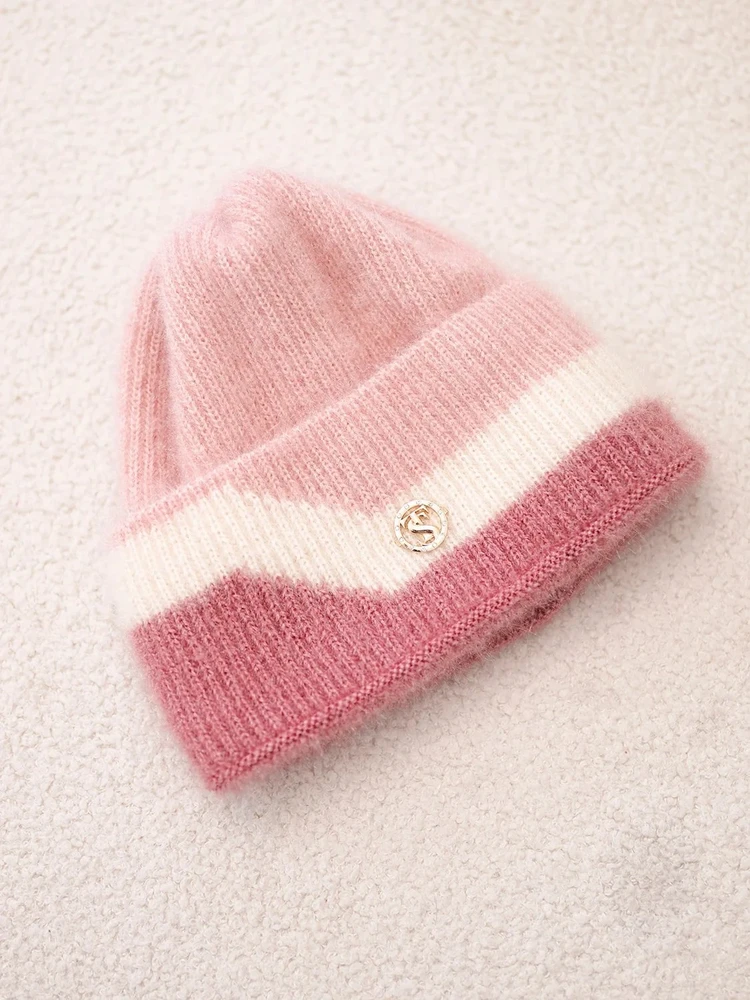 Moteriška beanie kepurė su dekoru, pudrinė rožinė ir tamsiai rožinė