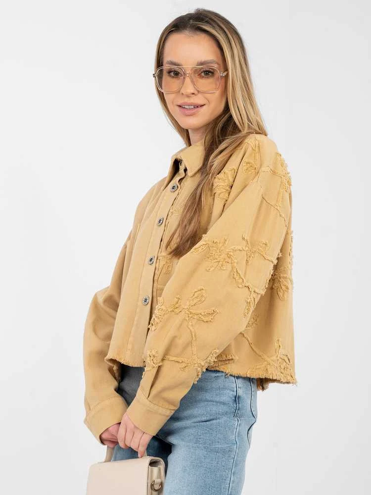 Moteriška džinsinė striukė smėlio spalvos