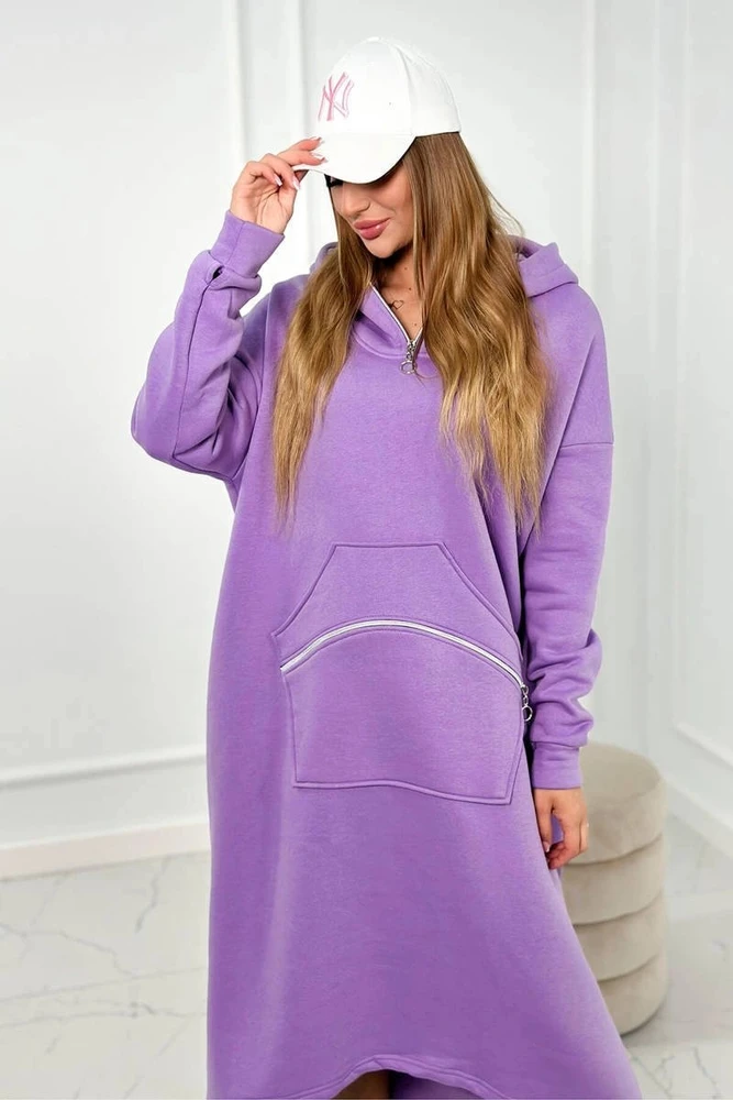 Moteriška izoliuota suknelė su gobtuvu, violetinė