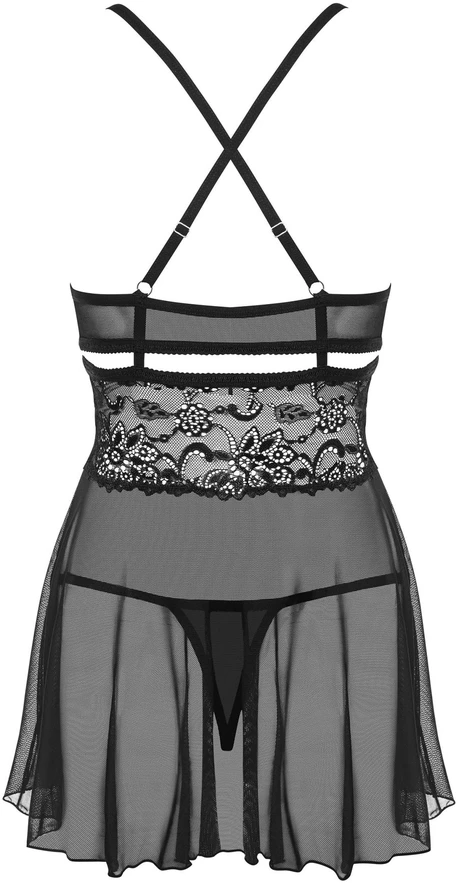 Moteriška juoda babydoll su stringais