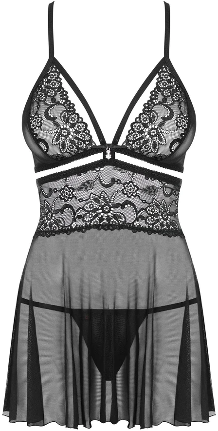 Moteriška juoda babydoll su stringais