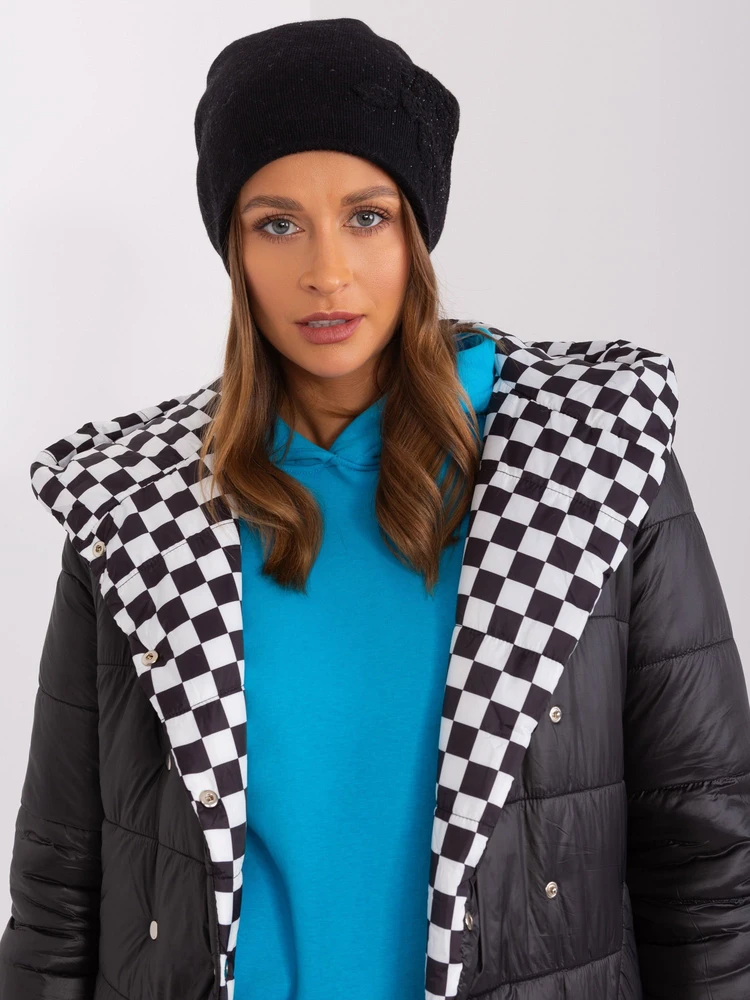 Moteriška kepurė su aplikacija Wool Fashion Italia, juoda