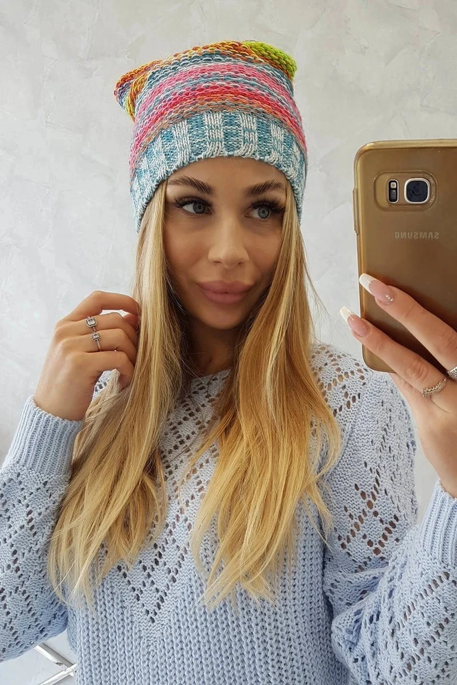 Moteriška kepurė su fliso pamušalu Krystyna, mėlyna ir žalia