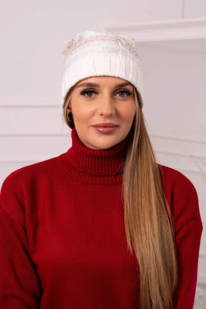 Moteriška kepurė su fliso pamušalu Monika, tamsiai smėlio ir ekru spalvos