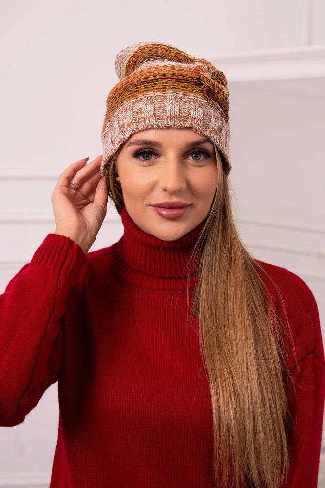 Moteriška kepurė su fliso pamušalu Monika, foksijos ir rusvos spalvos