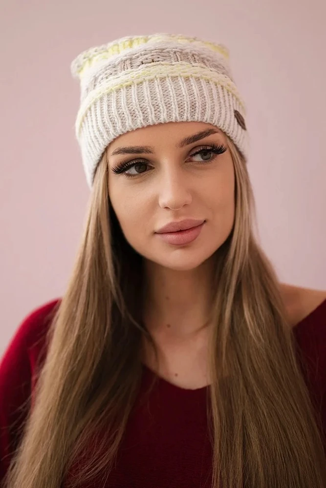 Moteriška kepurė su fliso pamušalu Patrycja, geltona ir smėlio