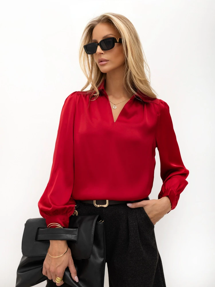 Moteriška marškininė palaidinė su V formos iškirpte Italy Moda, bordo