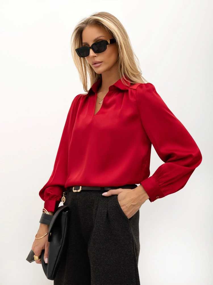 Moteriška marškininė palaidinė su V formos iškirpte Italy Moda, bordo