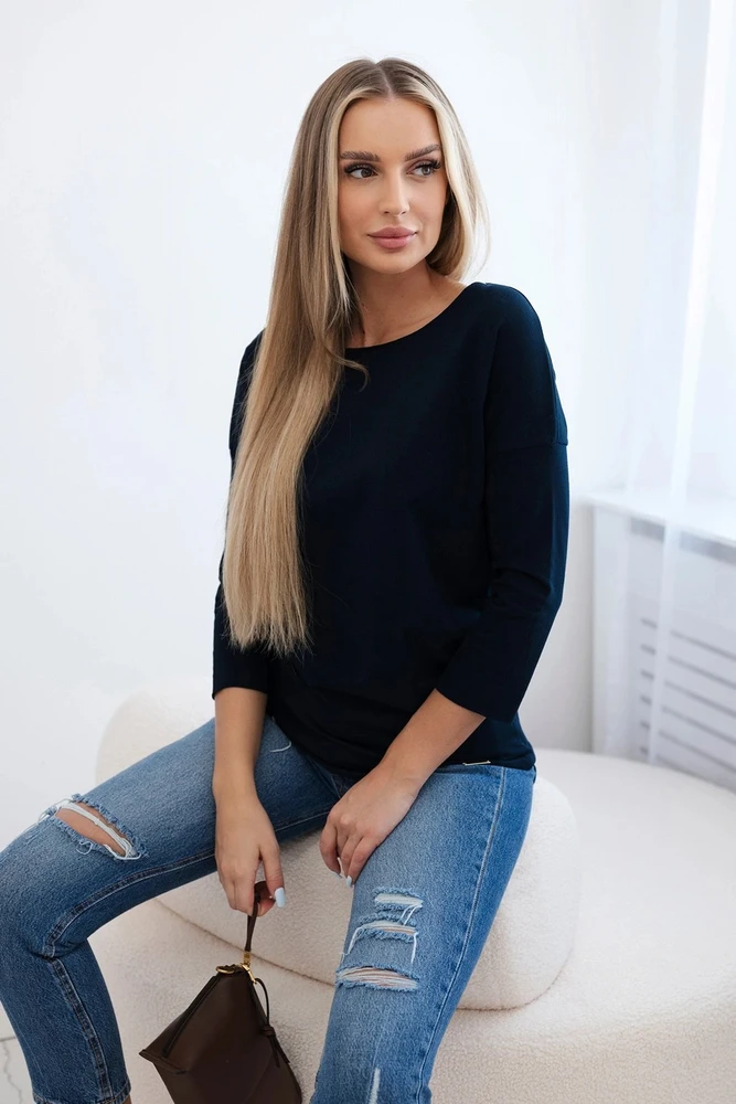 Moteriška medvilninė laisvalaikio palaidinė, tamsiai mėlyna