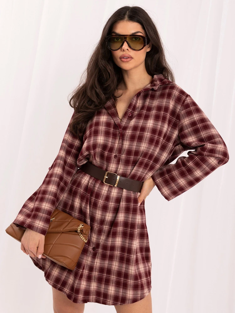 Moteriška medvilninė marškininė suknelė Italy Moda, bordo