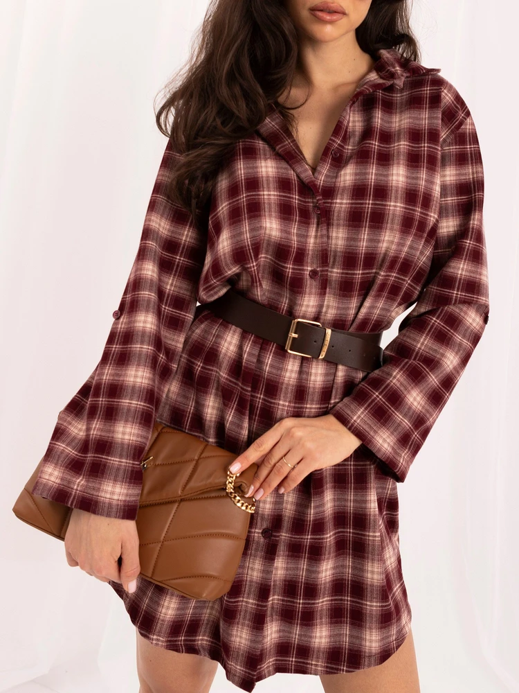 Moteriška medvilninė marškininė suknelė Italy Moda, bordo