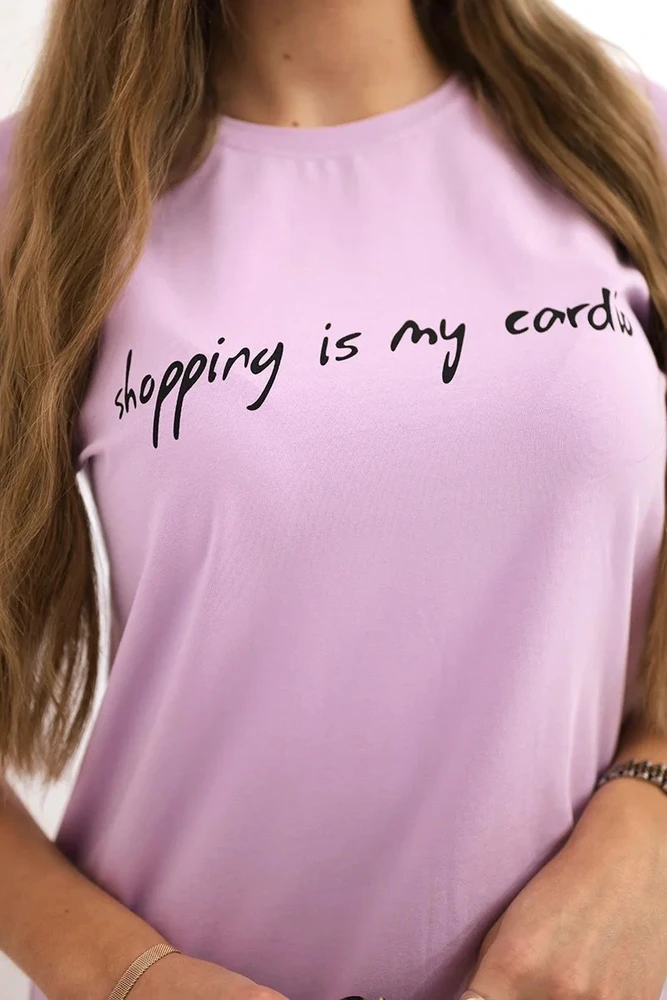 Moteriška medvilninė palaidinė „Shopping is my cardio“, violetinė