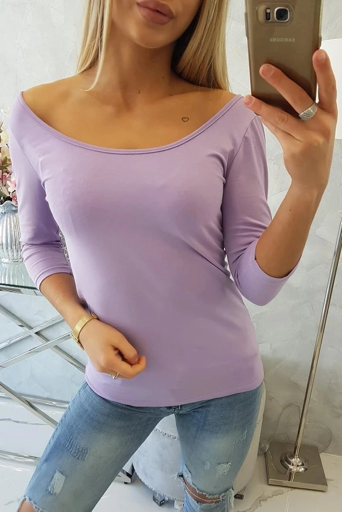 Moteriška medvilninė palaidinė su apvalia iškirpte, violetinė